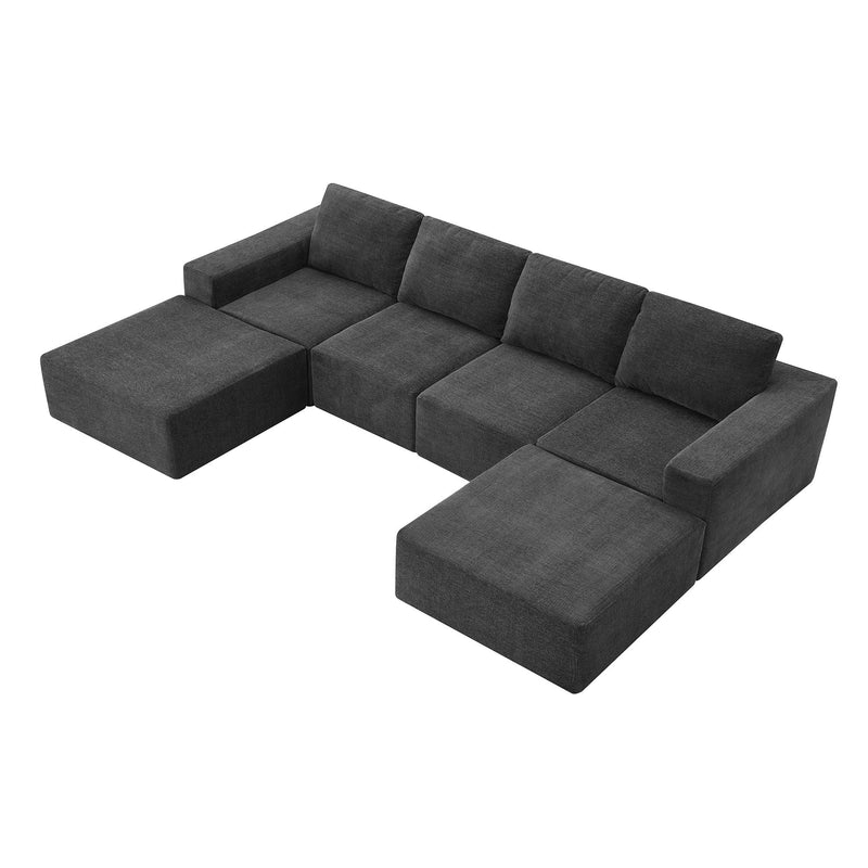 Modular U Shaped Sectional With Ottomans, Luxury Cloud Floor Couch With Deep Seat Fully Compressed Upholstered Sofa - R&R Furniture Gallery (Fountain Valley, CA)