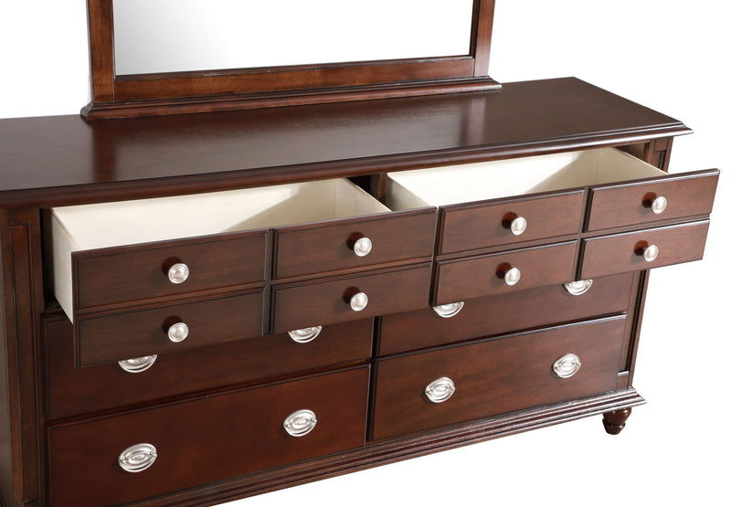 Traditional dresser by Glory Furniture featuring elegant wooden finish and classic design with multiple drawers for storage.