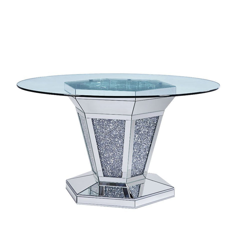 Noralie - Dining Table - Mirrored, Faux Diamonds & Clear Glass Top - R&R Furniture Gallery (Fountain Valley, CA)