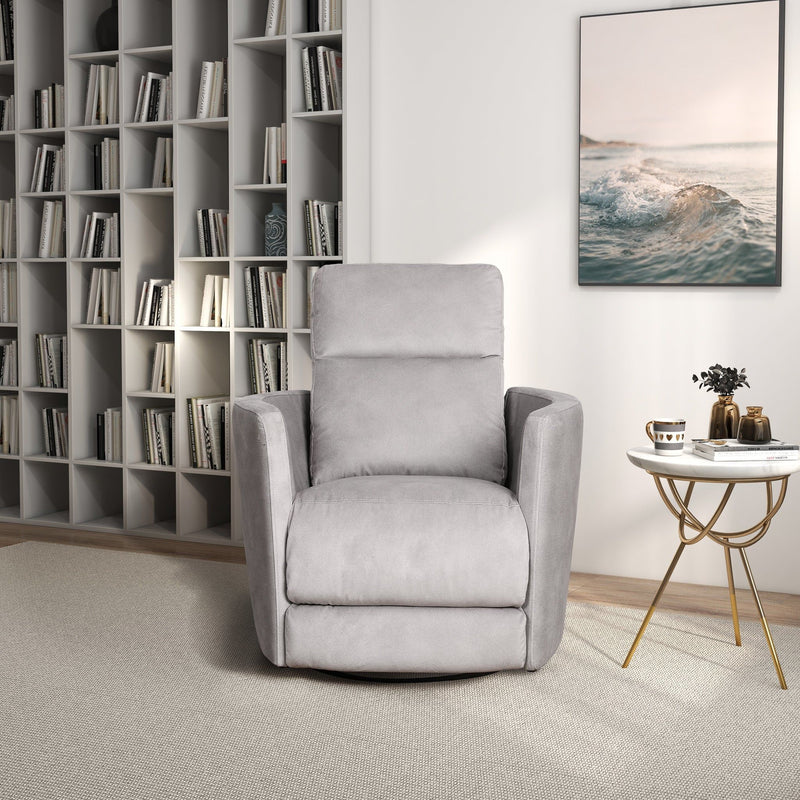 Lawson - Swivel Glider Suede Recliner Chair - Latte - R&R Furniture Gallery (Fountain Valley, CA)