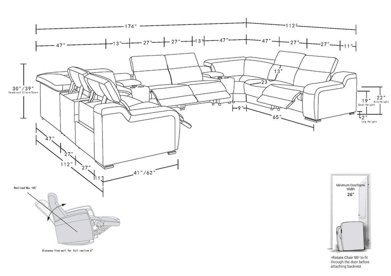 1116 - 10-Piece U-Shaped Sectional Sofa In With 4 Power Recliners & Power Headrests