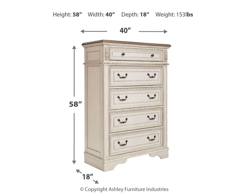 Realyn - Five Drawer Chest - White / Brown / Beige - R&R Furniture Gallery (Fountain Valley, CA)