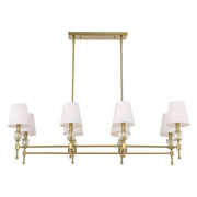 Uttermost Arques 8-light linear chandelier with white and gold finish, featuring sleek modern design and elegant lighting fixtures.