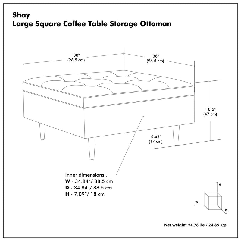 Shay - Large Square Coffee Table Storage Ottoman Mid-Century Style - R&R Furniture Gallery (Fountain Valley, CA)