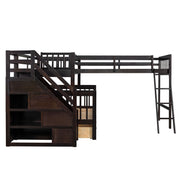 Solid L Shaped Bunk Bed With 3 Drawers, Ladder And Staircase - R&R Furniture Gallery (Fountain Valley, CA)