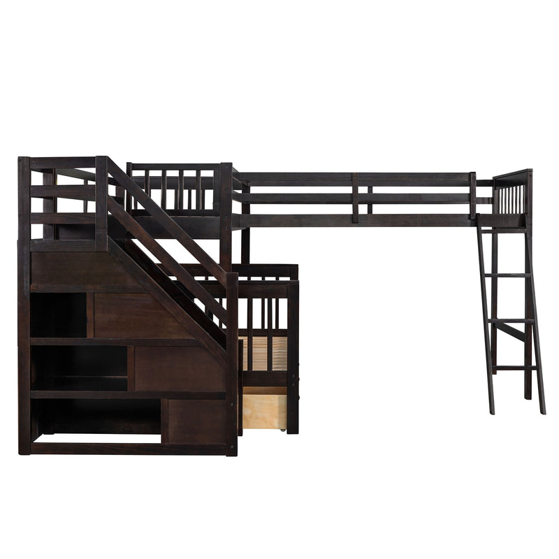Solid L Shaped Bunk Bed With 3 Drawers, Ladder And Staircase - R&R Furniture Gallery (Fountain Valley, CA)