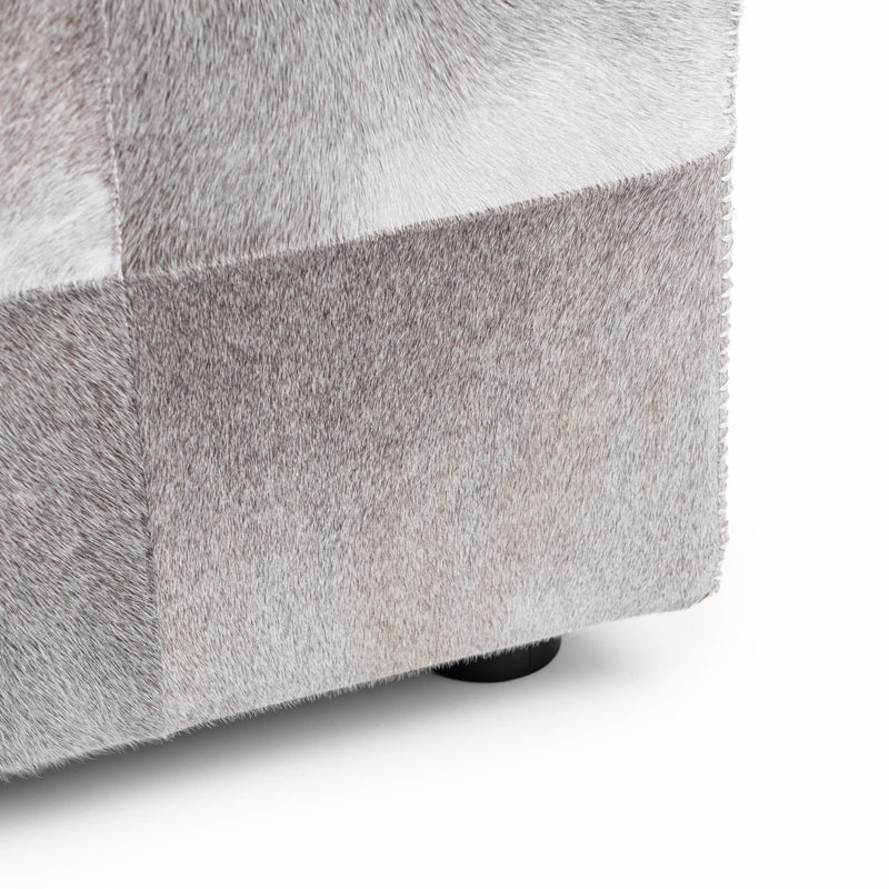 Square Sparrow Gray upholstered ottoman from Classic Home's Landyn collection with plush fabric and sturdy wooden legs.