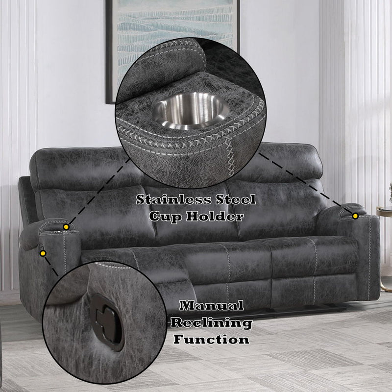 Hirah - Motion Sofa - Dark Gray Polish Microfiber - R&R Furniture Gallery (Fountain Valley, CA)