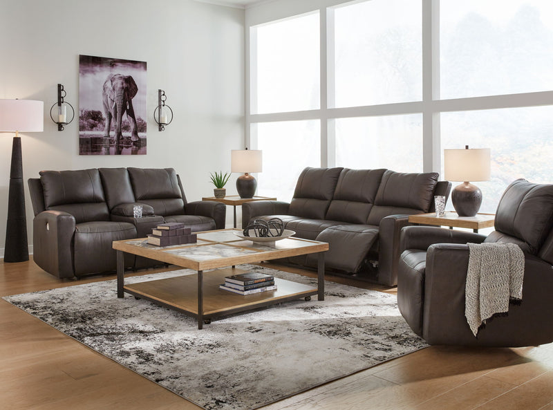 Signature Design by Ashley Boxmere reclining living room set with plush sofas and loveseats in neutral fabric.