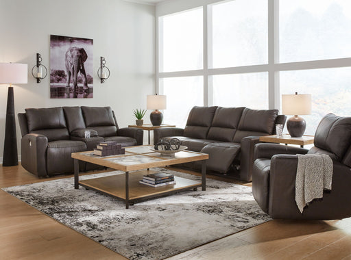 Signature Design by Ashley Boxmere reclining living room set with plush sofas and loveseats in neutral fabric.