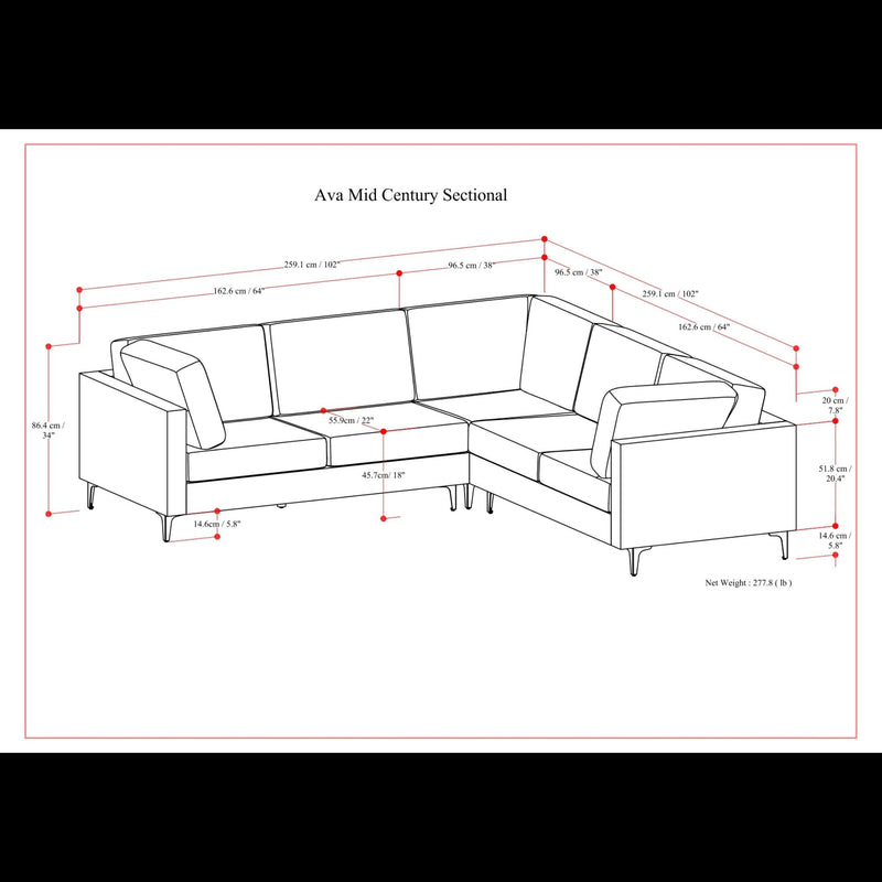 Ava - Mid Century Corner Sectional Sofa Handcrafted - R&R Furniture Gallery (Fountain Valley, CA)