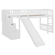 DreamHaus loft stairway bed with built-in drawers, convertible ladder, and slide, in a modern bedroom setting.