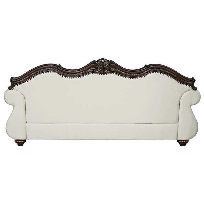 Pierce - Sofa With 5 Pillows - Beige Fabric & Cherry - R&R Furniture Gallery (Fountain Valley, CA)