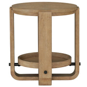 Escape - Round End Table With Shelf - Glazed Natural Oak / Black Metal Trim - R&R Furniture Gallery (Fountain Valley, CA)