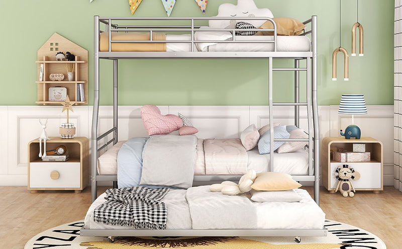 Steel construction bunk bed by DreamHaus featuring sturdy metal frame and ladder, ideal for space-saving sleeping arrangements.