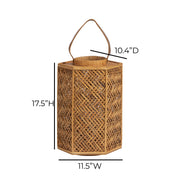 TOV Furniture Andi rattan lantern with woven design and handle for decorative outdoor or indoor lighting.