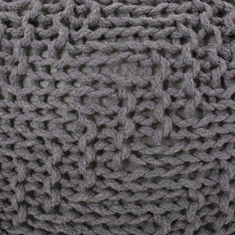 Hazel - Modern Knitted Cotton Yarn Round Pouf With Eco Friendly Pet Fibers - Dark Gray