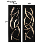 Pair of black metal wall art pieces from Uttermost's Brushstrokes decor set, featuring abstract brushstroke designs for modern wall decoration.