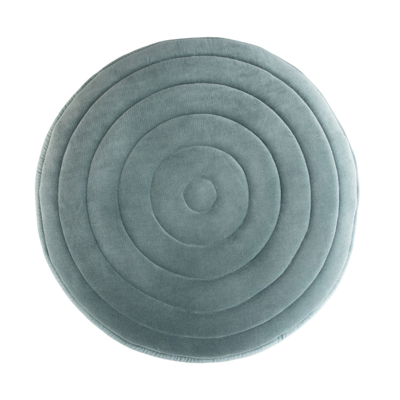 Simpli-Home Vivienne upholstered round accent pouf with soft fabric and plush cushioning, perfect for living room seating or decor.