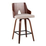 Pair of Lumi Source Ariana mid-century modern counter stools with wooden legs and upholstered seats, set of two.