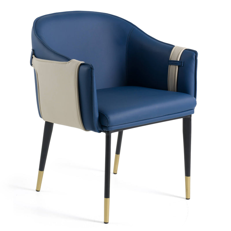 Calderon - Blue & Beige Vegan Leather Dining Chair — view 2