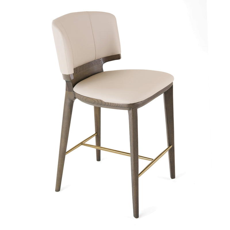 Calvary - Mid-Century Modern Beige Vegan Leather + Grey Ash Counter Chair — view 2