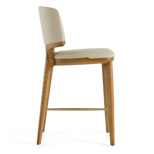 Calvary - Mid-Century Modern Beige Vegan Leather + Walnut Counter Chair
