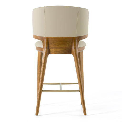Calvary - Mid-Century Modern Beige Vegan Leather + Walnut Counter Chair — view 2