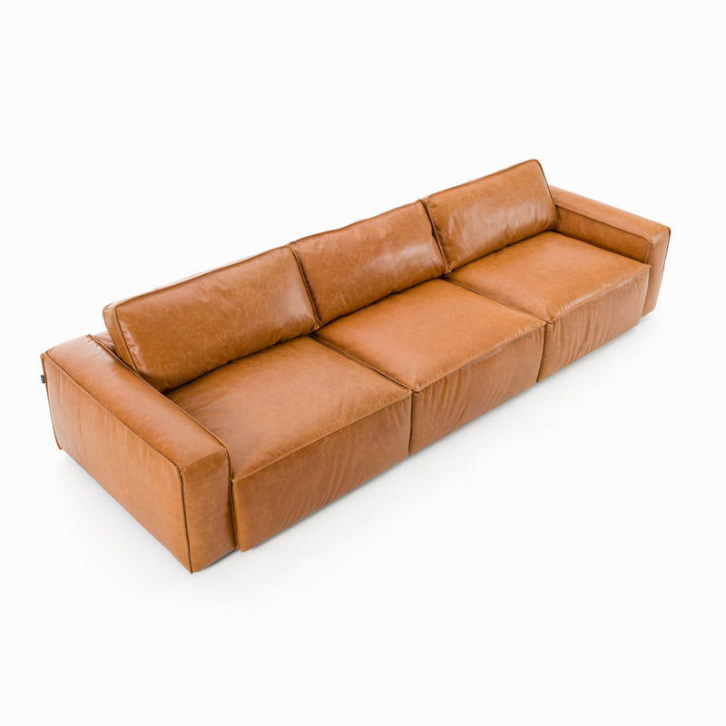 Cambria - Modern Cognac Leather Sofa — view 2