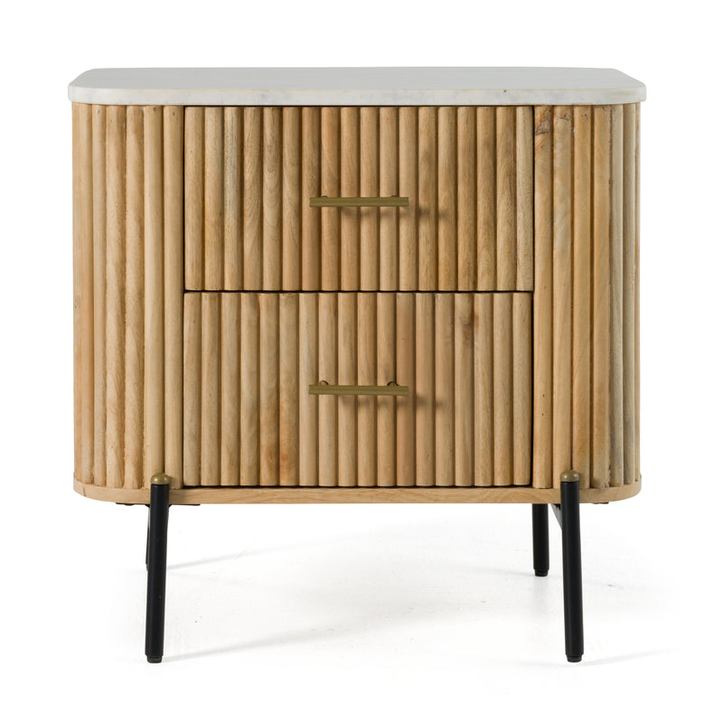 Cambridge White Marble & Mango 2 Drawer Nightstand — view 4