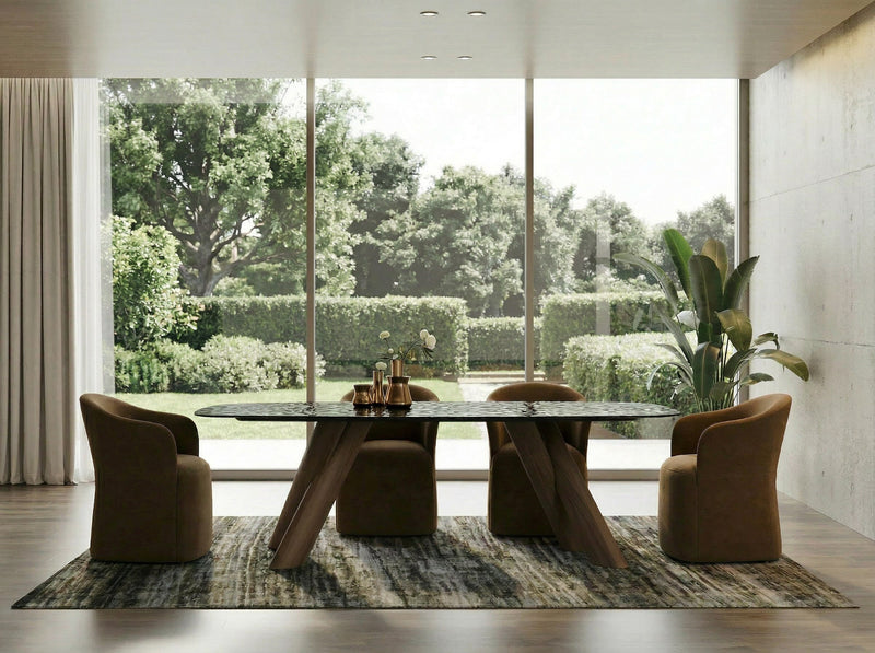 Carnaby - Modern Dark Grey Glass + Walnut Dining Table — view 5