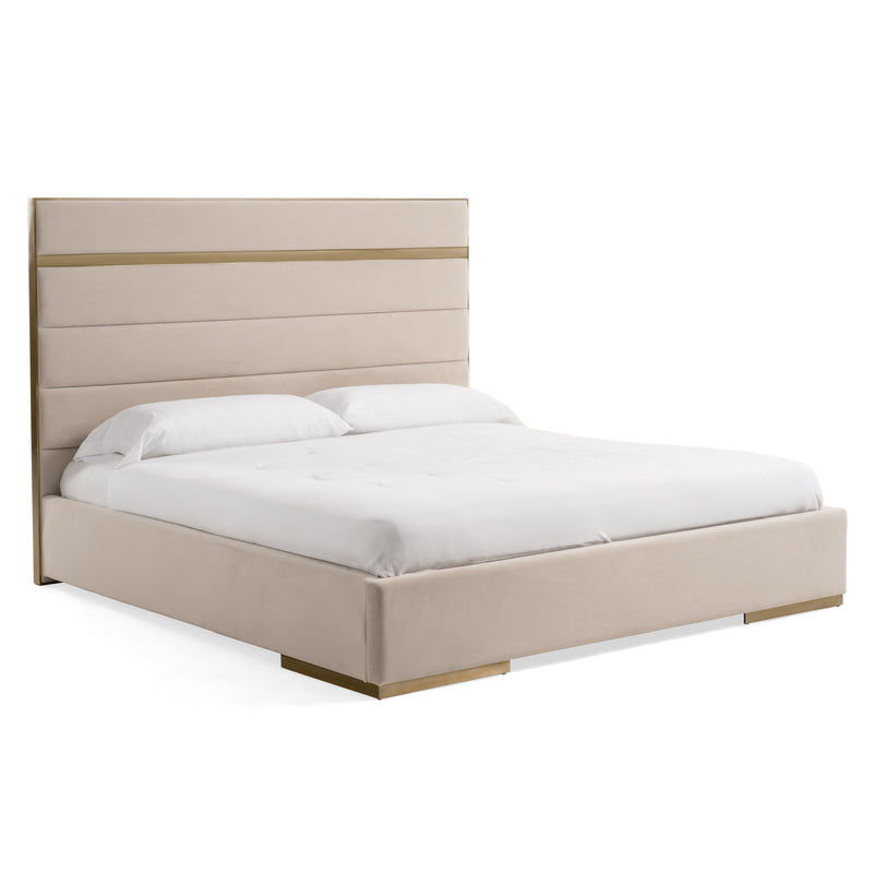 Cartier - Modern Beige Velvet + Brushed Brass 4-Piece Bedroom Set — view 2