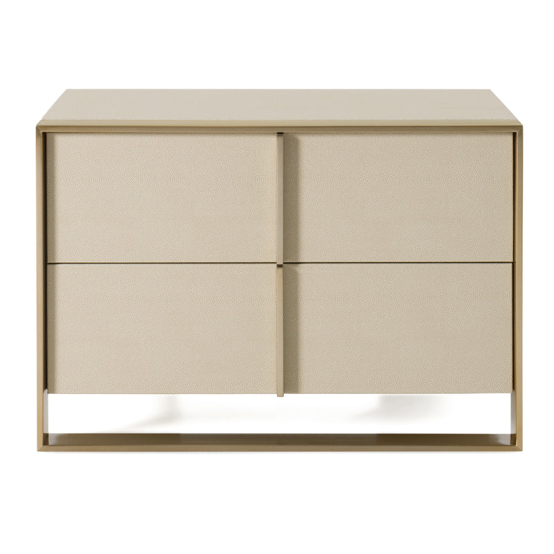 Cartier - Modern Beige Shagreen and Brushed Brass Nightstand — view 2