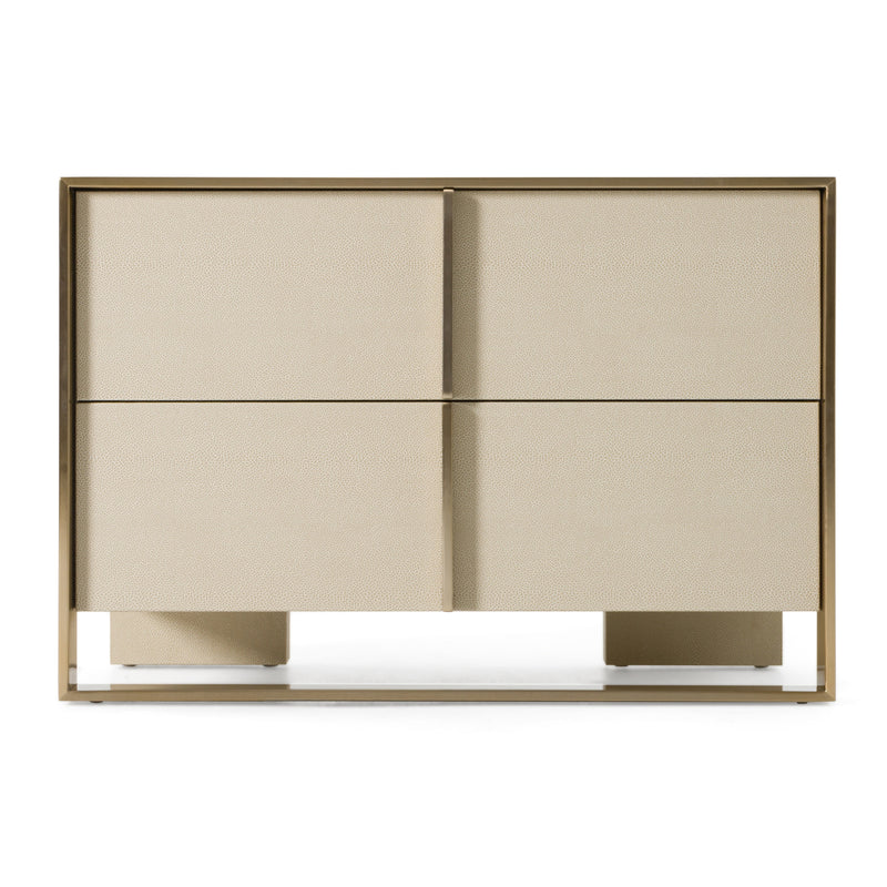 Cartier - Modern Beige Shagreen and Brushed Brass Nightstand — view 3