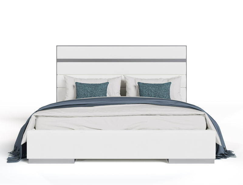 Cartier - Modern White Vegan Leather + Stainless Steel 4-Piece Bedroom Set — view 2