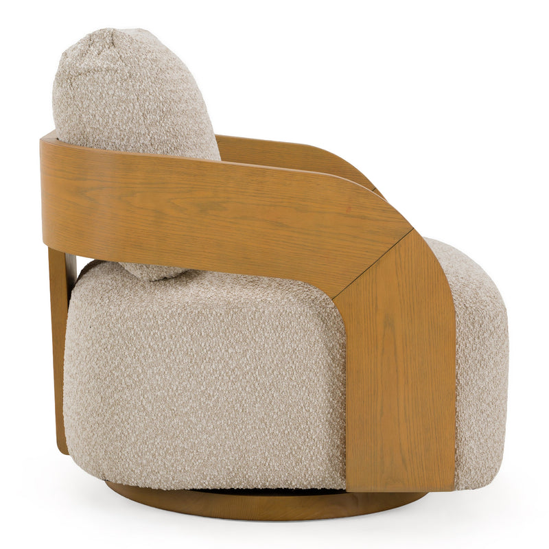 Caruso - Modern Beige Fabric + Natural Oak Swivel Accent Chair — view 2
