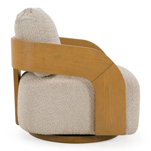 Caruso - Modern Beige Fabric + Natural Oak Swivel Accent Chair — view 2
