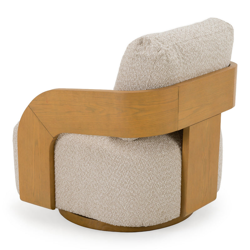 Caruso - Modern Beige Fabric + Natural Oak Swivel Accent Chair — view 3