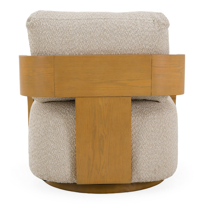 Caruso - Modern Beige Fabric + Natural Oak Swivel Accent Chair — view 4