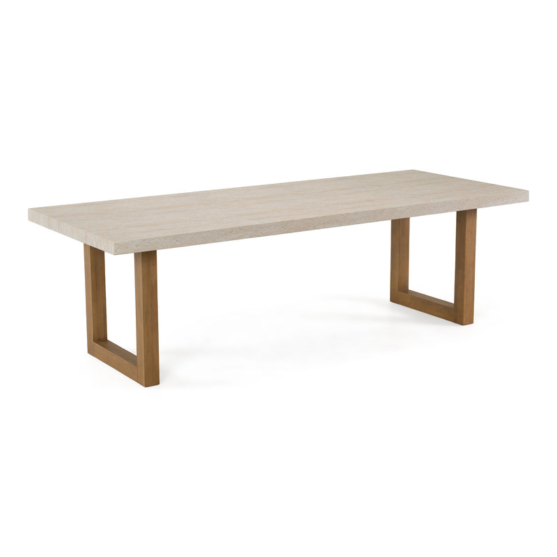 Cascais - Outdoor Grey + Faux Travertine + Eucalyptus Dining Table — view 4