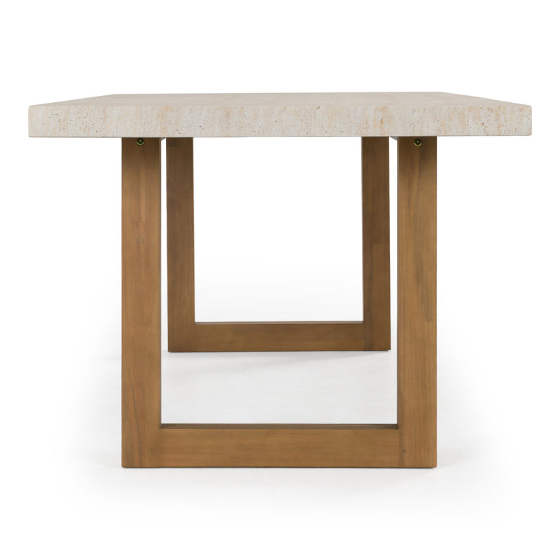 Cascais - Outdoor Grey + Faux Travertine + Eucalyptus Dining Table — view 5