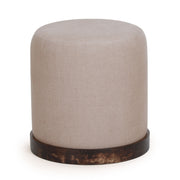 TOV Furniture Como Burl and Cotton Jute Accent Stool in peach with woven design and wooden legs.