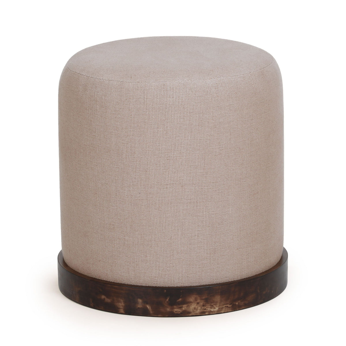 TOV Furniture Como Burl and Cotton Jute Accent Stool in peach with woven design and wooden legs.