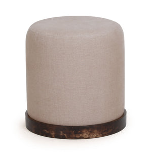 TOV Furniture Como Burl and Cotton Jute Accent Stool in peach with woven design and wooden legs.