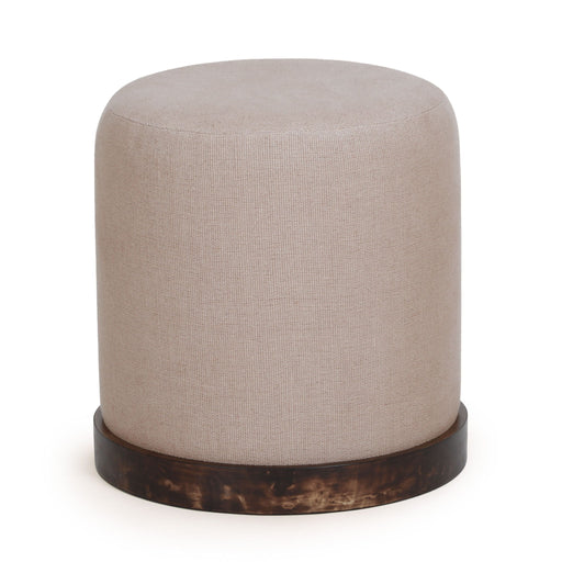 TOV Furniture Como Burl and Cotton Jute Accent Stool in peach with woven design and wooden legs.