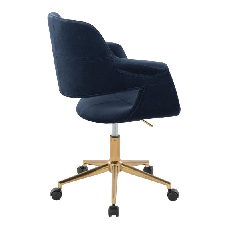 Lumi Source Vintage Flair mid-century modern office desk chair with wooden armrests and black cushioned seat and back.