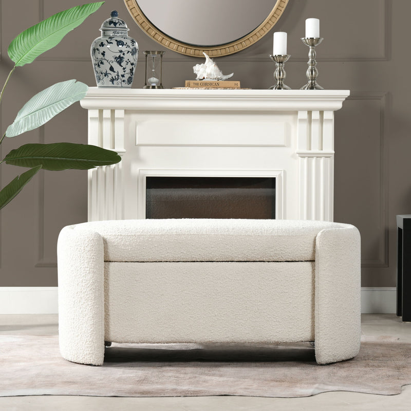 Fuji - Oval Storage Bench, Upholstered - Ivory White - R&R Furniture Gallery (Fountain Valley, CA)