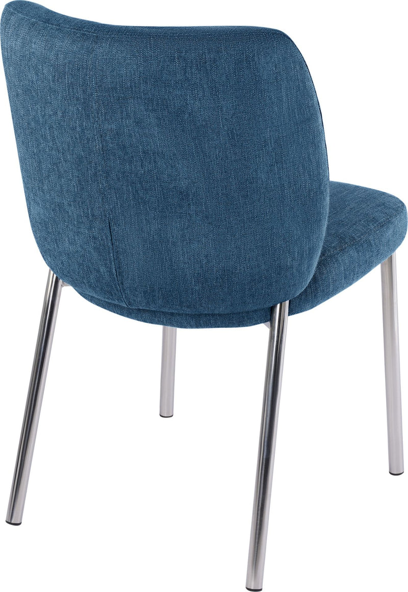 Fomo Chenille-upholstered Stainless Steel Base Dining Chair in Azure