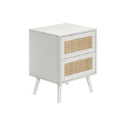 White 8th Street accent table with storage drawers, showcasing a sleek design and functional surface in a modern home setting.