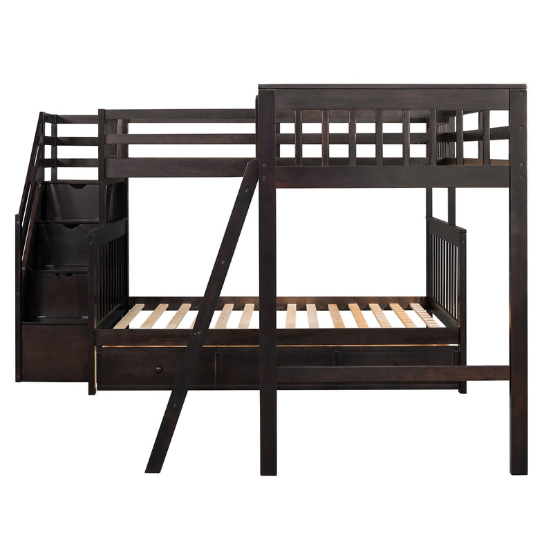 Solid L Shaped Bunk Bed With 3 Drawers, Ladder And Staircase - R&R Furniture Gallery (Fountain Valley, CA)